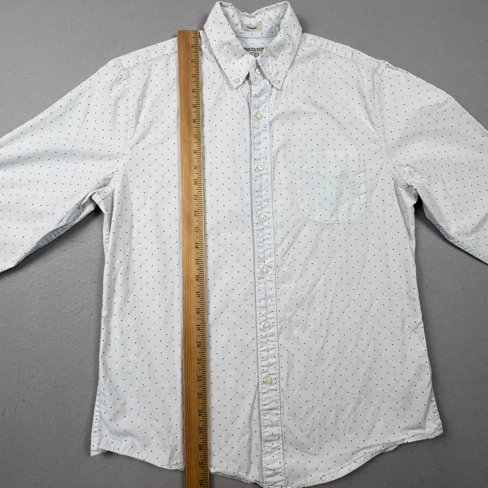 J. Crew Button Down Shirt Mens M White Polka Dot Secret Wash Stretch Classic Fit